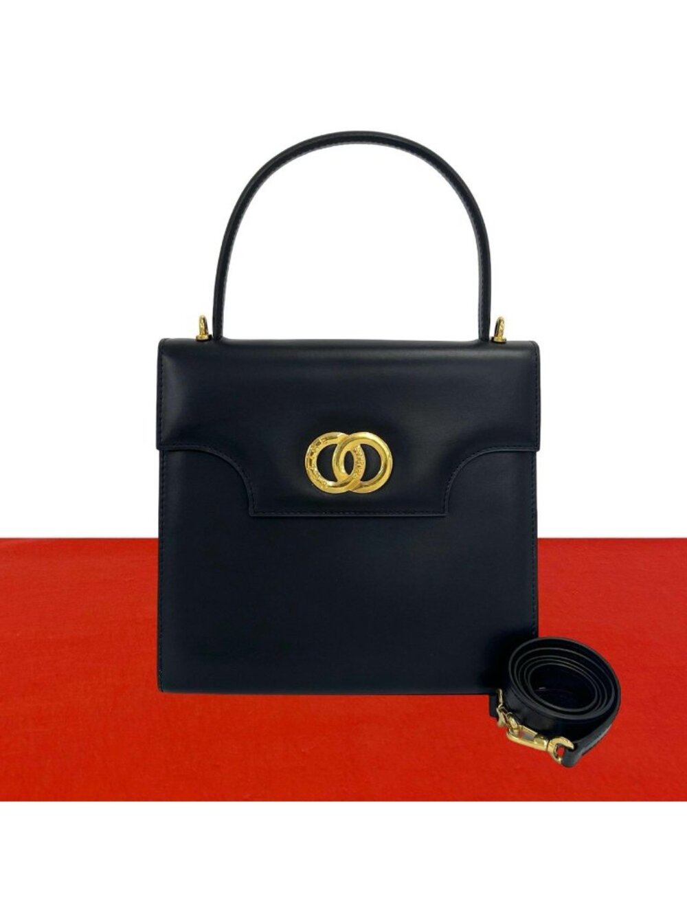 Celine Vintage Circle Logo Leather 2-Way Shoulder Bag Navy